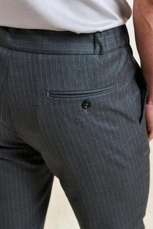 Scabal Striped Grey Perth Drawstring Trousers Eton