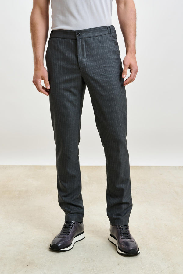 scabal Striped Grey Perth Drawstring Trousers Eton