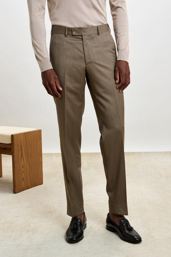 scabal Taupe Melange Farley Trousers New Deluxe