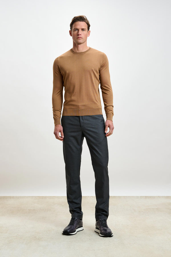 Scabal Tobacco Silk Crewe Long Sleeve Sweater