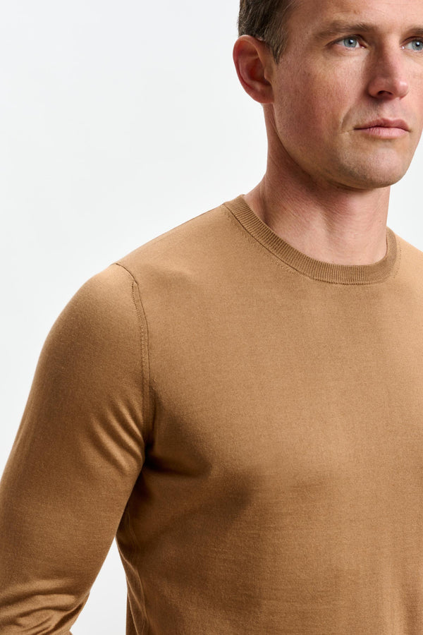 Scabal Tobacco Silk Crewe Long Sleeve Sweater