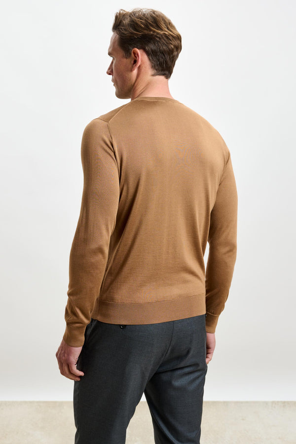 Scabal Tobacco Silk Crewe Long Sleeve Sweater