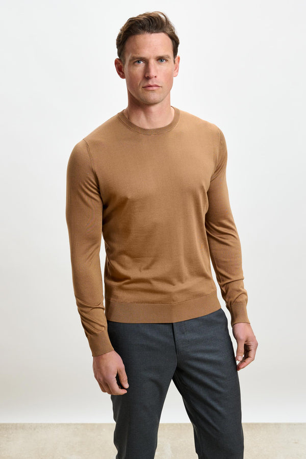 scabal Tobacco Silk Crewe Long Sleeve Sweater