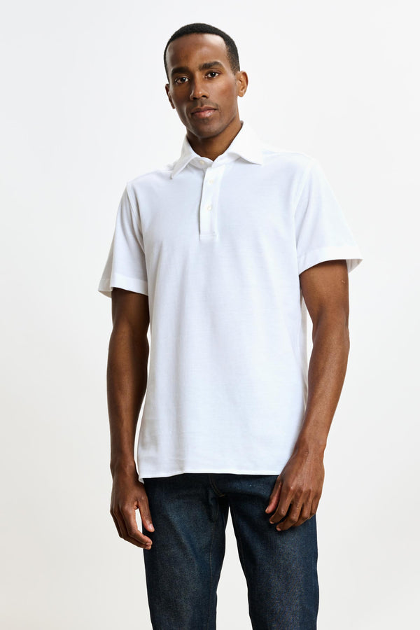 scabal White Cotton Piquet Polo Shirt