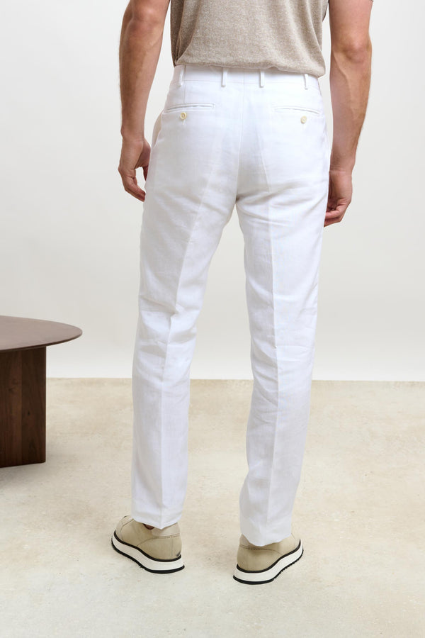 Scabal White Farley Trousers Pure Linen