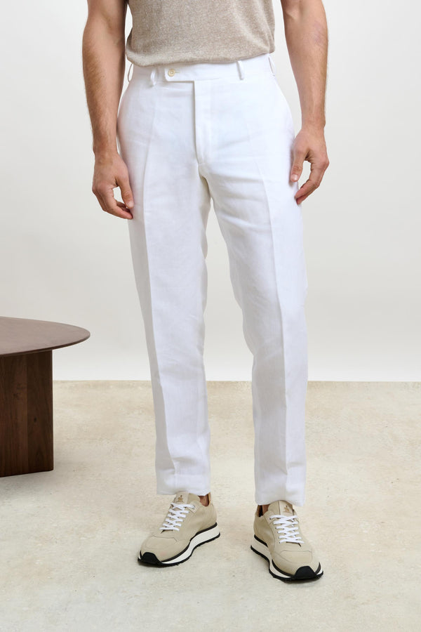 scabal White Farley Trousers Pure Linen