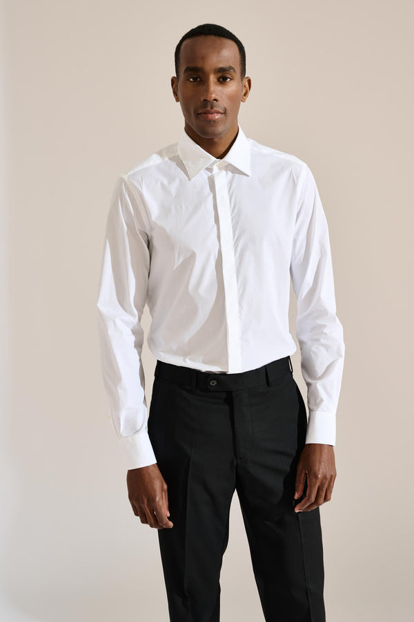 scabal White Poplin Formal Shirt Stretch