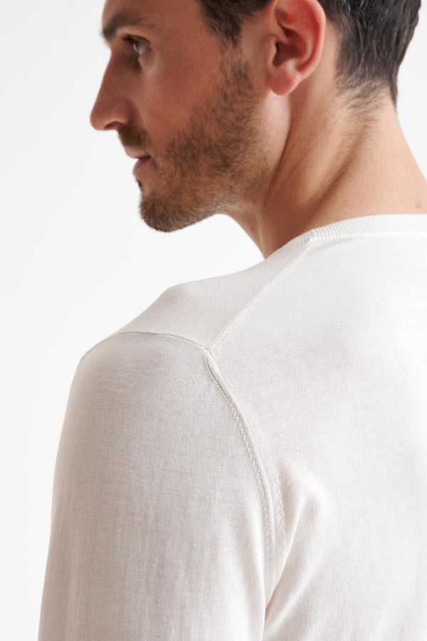 Scabal White Staple Cotton Crewe Knitted Sweater
