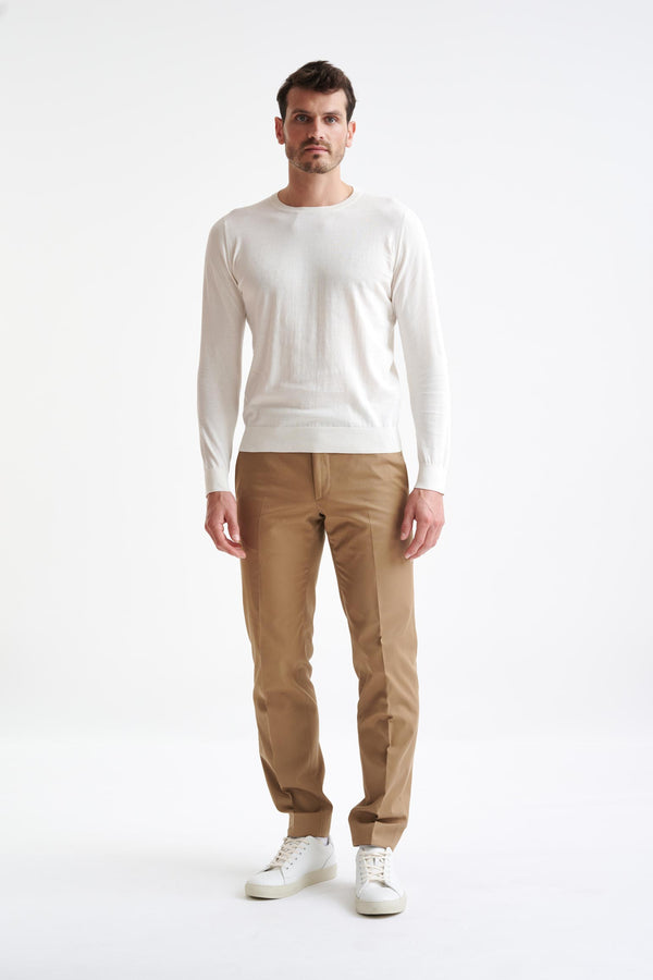 Scabal White Staple Cotton Crewe Knitted Sweater