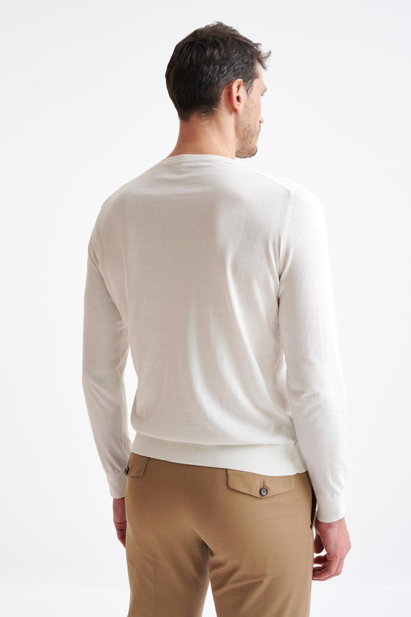 Scabal White Staple Cotton Crewe Knitted Sweater
