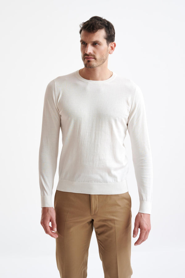 scabal White Staple Cotton Crewe Knitted Sweater