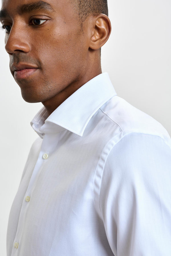 Scabal White Stripe Herringbone Formal Shirt