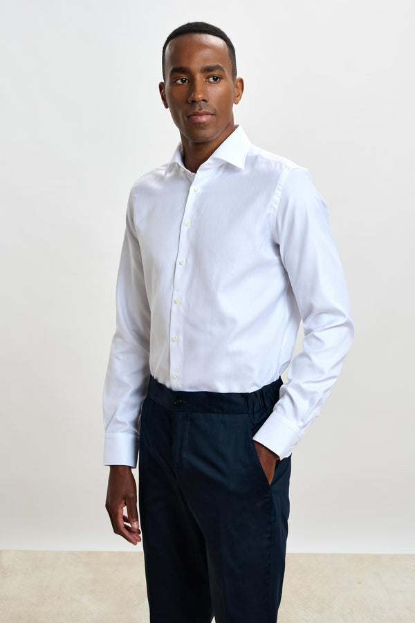 scabal White Stripe Herringbone Formal Shirt
