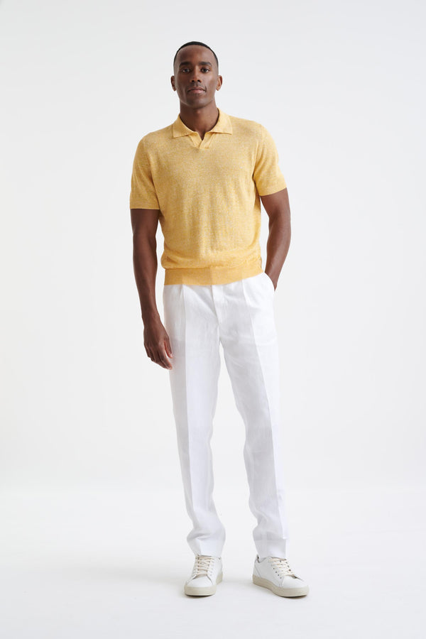 Scabal Yellow Melange Linen Cotton Rye Polo Shirt