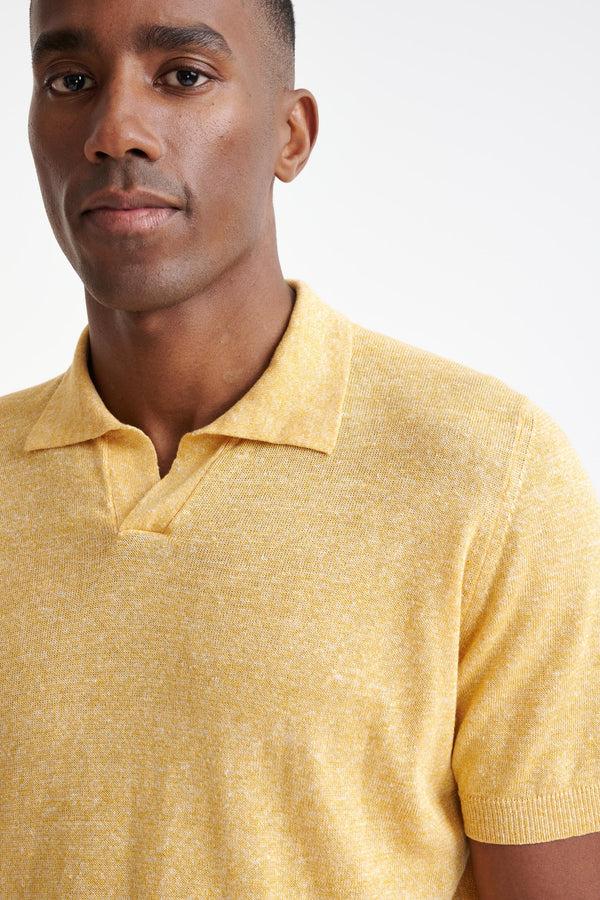 Scabal Yellow Melange Linen Cotton Rye Polo Shirt