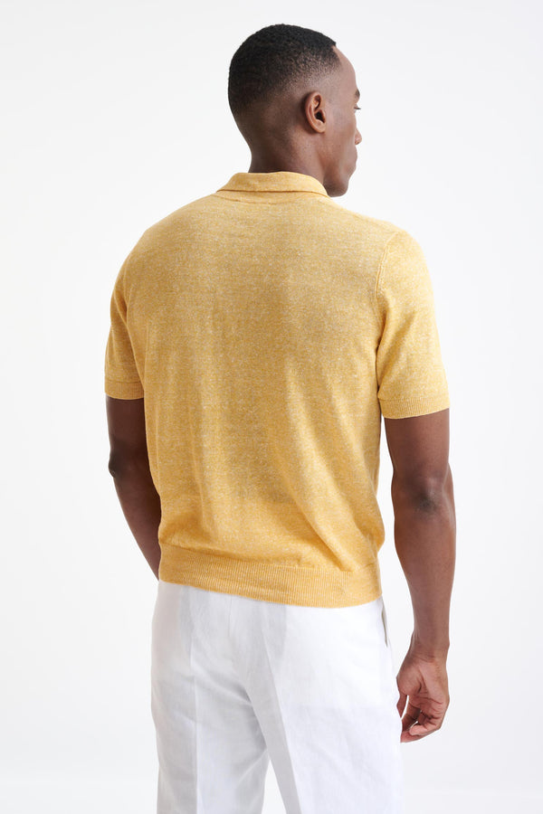 Scabal Yellow Melange Linen Cotton Rye Polo Shirt