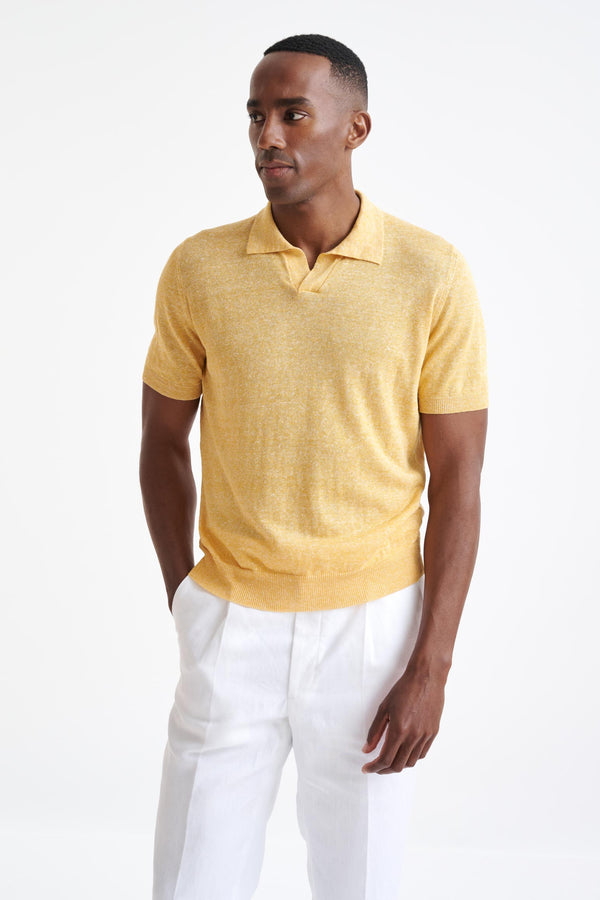 scabal Yellow Melange Linen Cotton Rye Polo Shirt