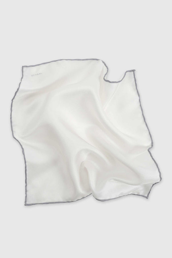 Scabal Silver Grey Logo 100% Silk Handmade Pocket Square