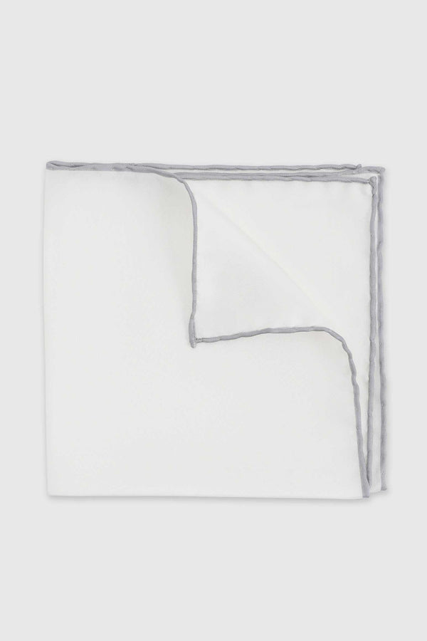 scabal Silver Grey Logo 100% Silk Handmade Pocket Square