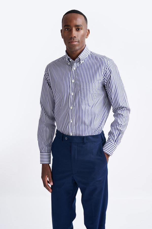 scabal Striped Dark Blue 100% Cotton Poplin Formal Shirt