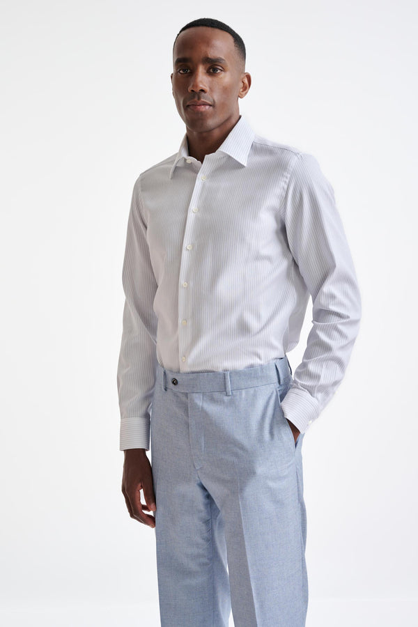 scabal Striped White Cotton Natural Stretch Honeycomb Formal Shirt