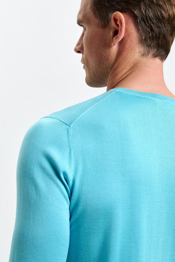 Scabal Turquoise Blue Silk Crewe Long Sleeve Sweater