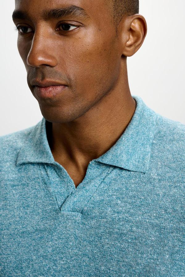 Scabal Turquoise Blue Silk Knitted Short Sleeve Open Collar Cawdor Polo Shirt