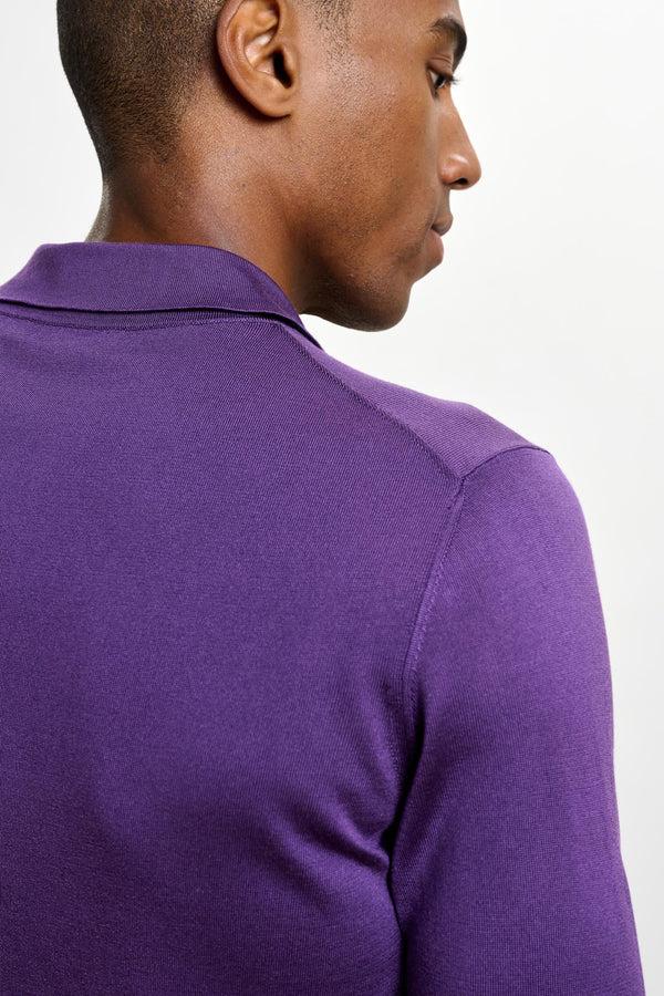 Scabal Violet Silk Knitted Short Sleeve Open Collar Cawdor Polo Shirt