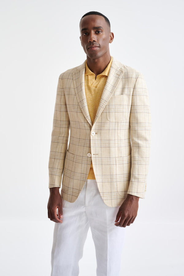 scabal Yellow Check Cotton & Linen Kenton Jacket Amalfi Trend