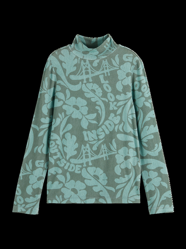 Scotch & Soda ALLOVER PRINTED MOCK NECK LONG-SLEEVED T-SHIRT