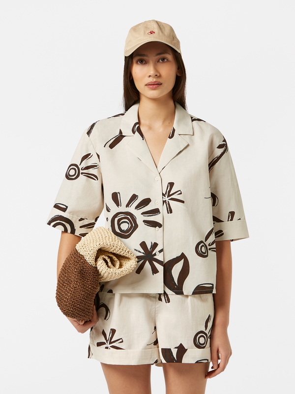 scotch & soda Cotton linen printed short sleeve shirt