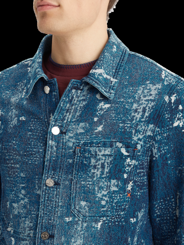 Scotch & Soda Indigo Jacquard Denim Werkkledingjack Met Waseffecten