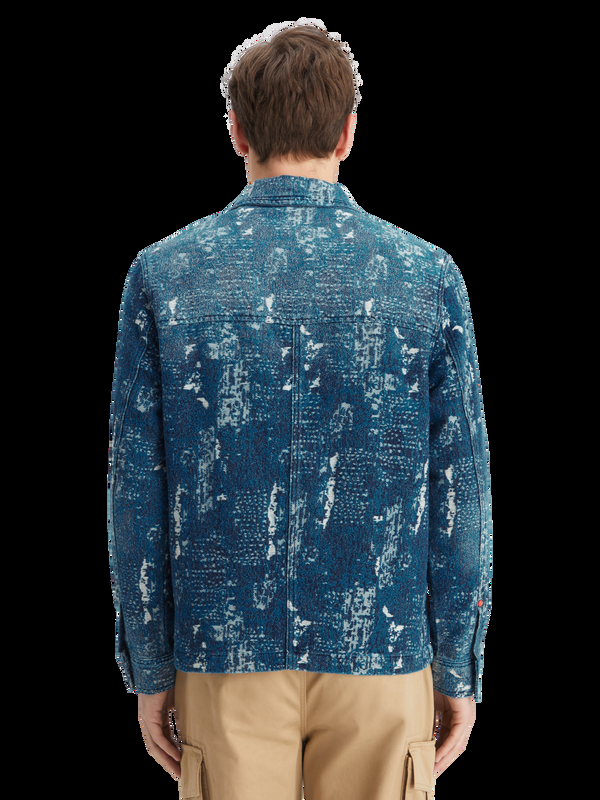 Scotch & Soda Indigo Jacquard Denim Werkkledingjack Met Waseffecten