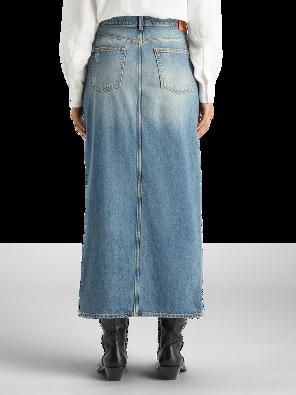 Scotch & Soda Lange Vintage Gewassen Denim Rok Met Split Aan De Voorkant
