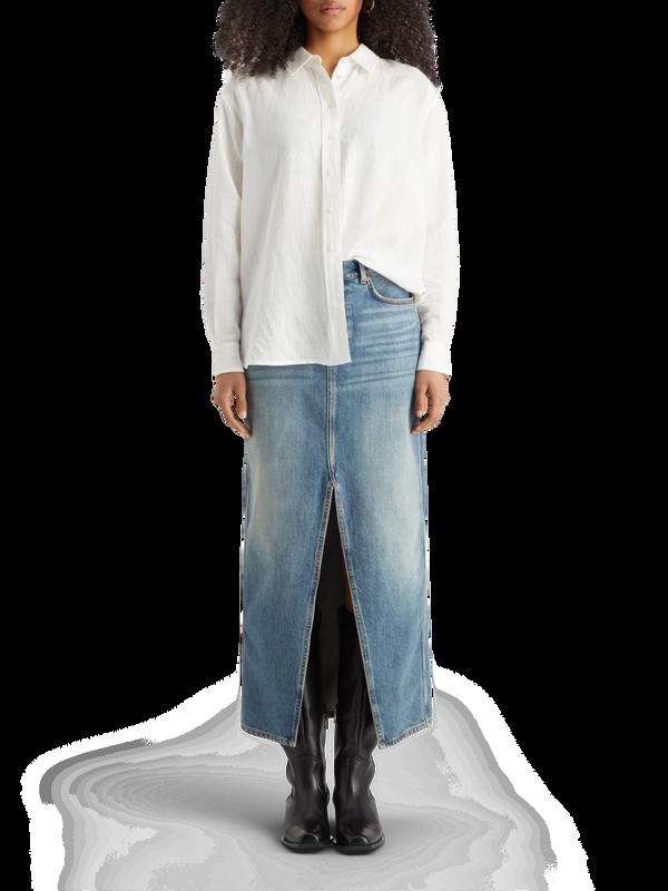 scotch & soda Lange vintage gewassen denim rok met split aan de voorkant