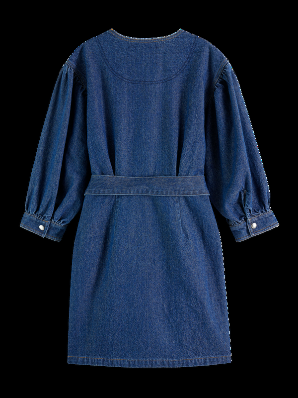 Scotch & Soda Gewassen Denim Jurk Met V-hals En Riem