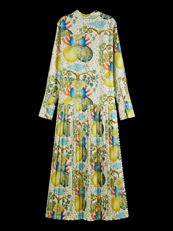 Scotch & Soda Maxi Geplooide Jurk Met Ambassadeprint