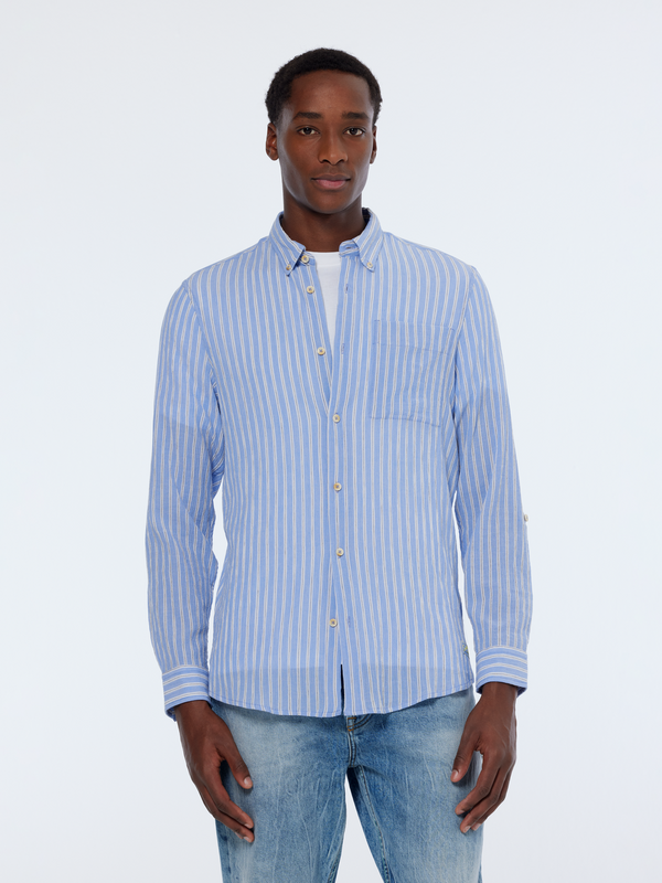 scotch & soda Regular fit crinkle striped shirt