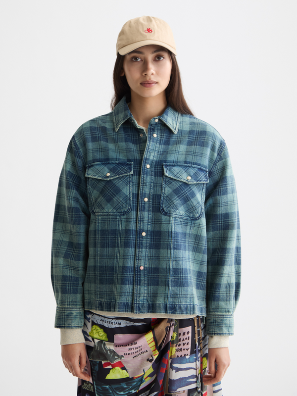 scotch & soda Washed denim checked overshirt