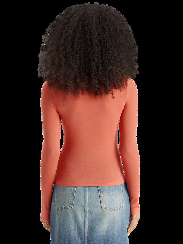 Scotch & Soda T-shirt Met Oprolbare Hals En Lange Mouwen