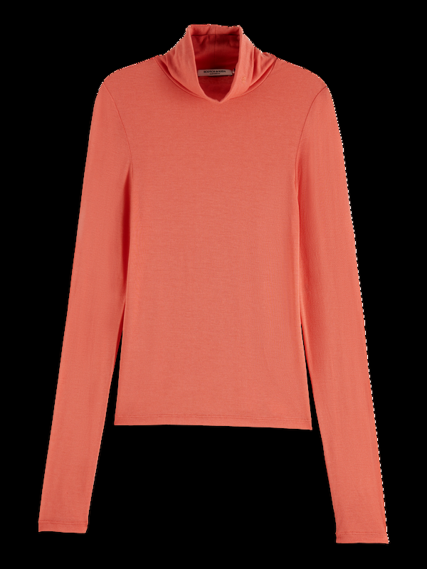 scotch & soda T-shirt met oprolbare hals en lange mouwen