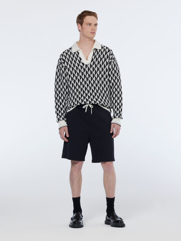 Scotch & Soda Textured Jacquard Dropped Shoulder Long Sleeve Polo