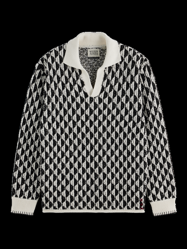 Scotch & Soda Textured Jacquard Dropped Shoulder Long Sleeve Polo