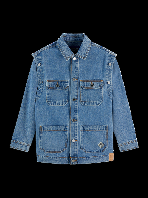 Scotch & Soda Washed Denim Jacket With Detachable Sleeves