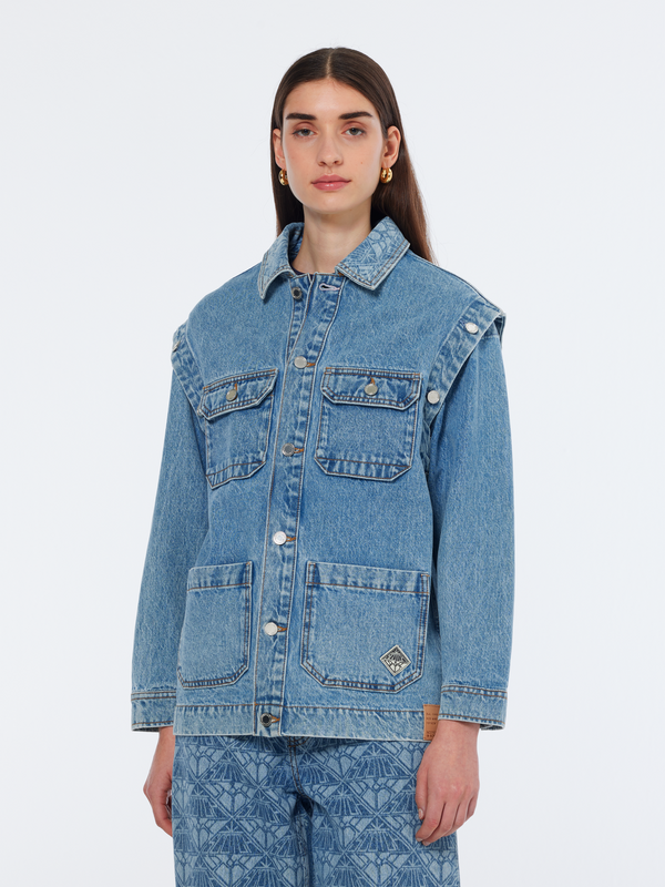 scotch & soda Washed denim jacket with detachable sleeves