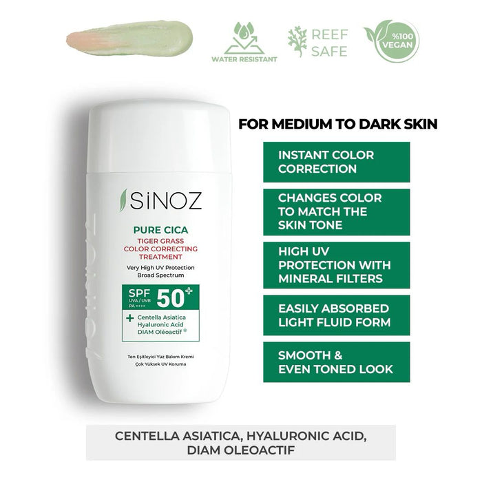 sinoz cosmetics Mineral UV filter - Pure Cica Color Correcting Fluid Sunscreen SPF 50 +