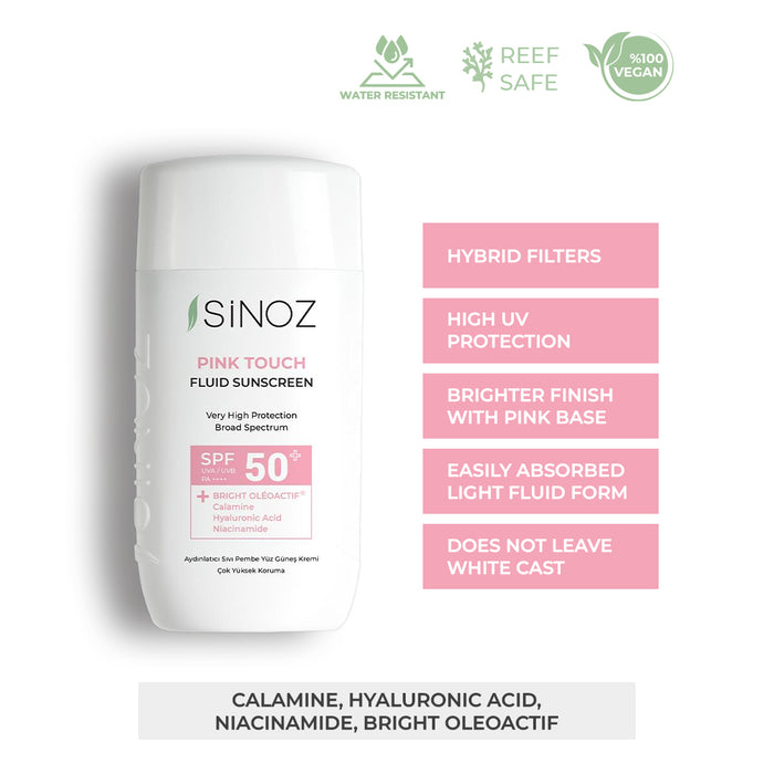 sinoz cosmetics Pink Touch Tone Up Fluid Sunscreen SPF 50 +