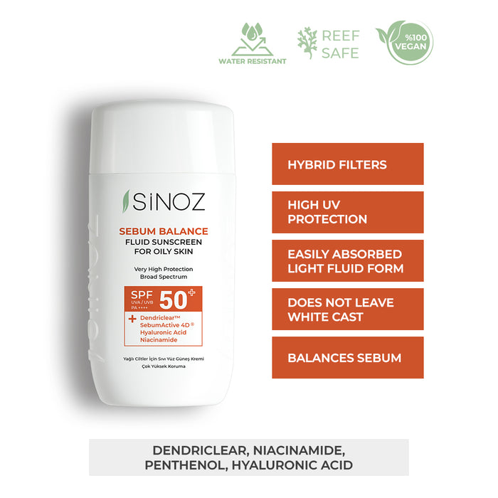 sinoz cosmetics Sebum Balance Fluid Sunscreen SPF 50 +