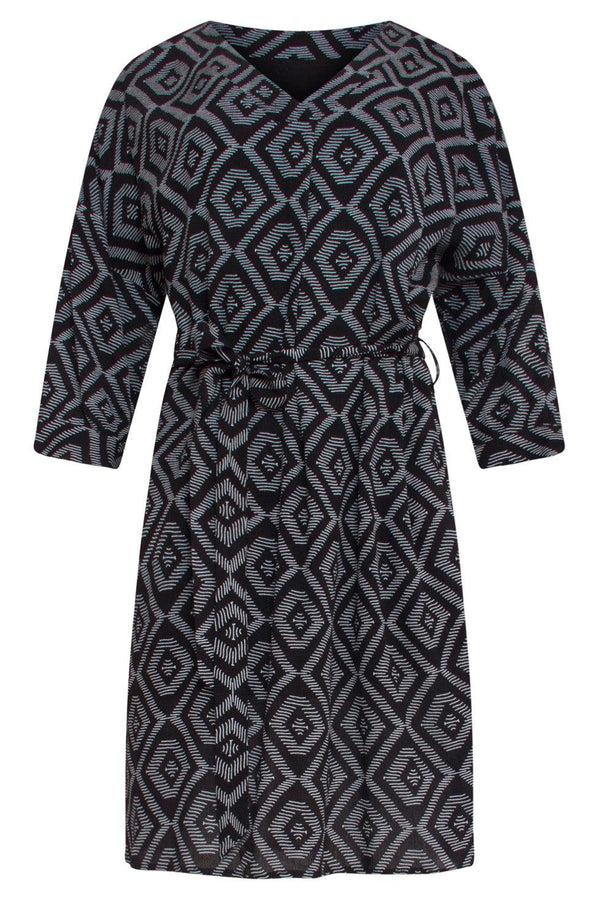 Smashed Lemon 23012 Marscha Jurk Losvallen Met Driekwart Mouw | Black-White