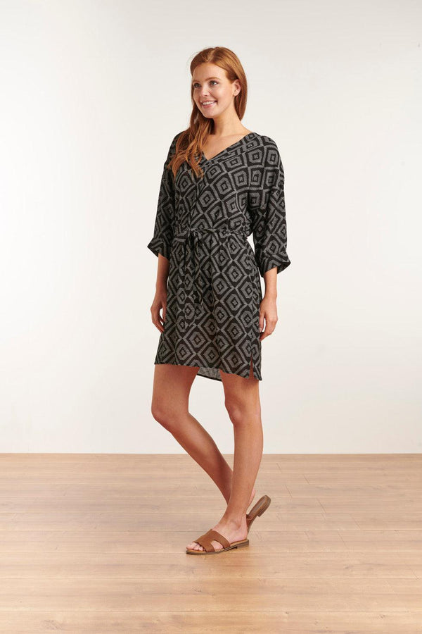 Smashed Lemon 23012 Marscha Jurk Losvallen Met Driekwart Mouw | Black-White